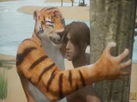 Gay beastiality lover receives a blowjob from a tiger
